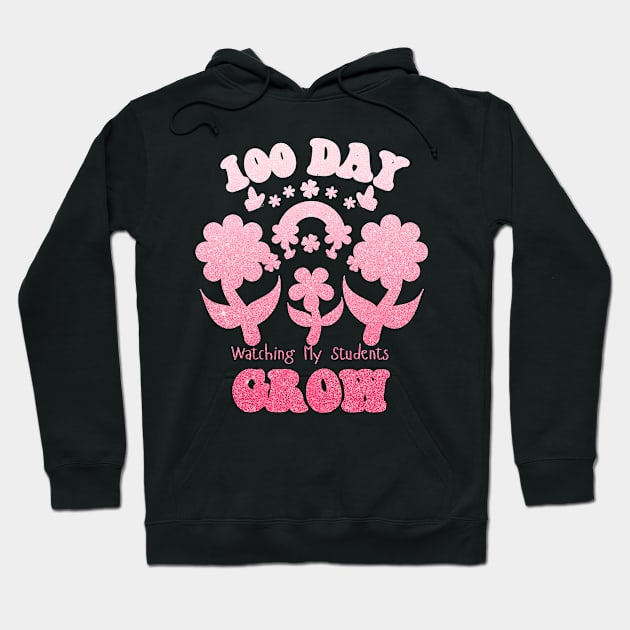 Happy 100th Day Of School,100th day of brighter, 100 days wiser, 100 days sharper, groovy retro leopard Hoodie by Emouran